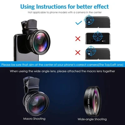 Camera Lens Kit for Smartphones 15X Macro and 045X Wide Angle with Travel Bag - Image 1 of 4