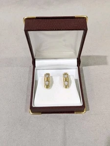 Roberto Coin Appassionata 18K Yellow White Gold Pave Diamond Omega Back Earrings - Picture 1 of 6