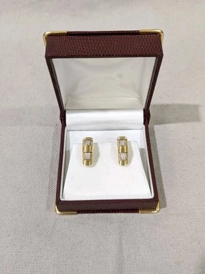 Roberto Coin Appassionata 18K Yellow White Gold Pave Diamond Omega Back Earrings - Image 1 of 4