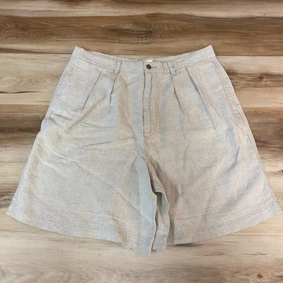 Vintage 90s J. Crew Linen Shorts Mens 35 Pleated Front Khaki Beige Summer Casual - Image 1 of 4