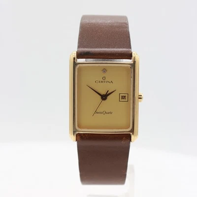 Reloj Pulsera Vintage Certina Tank Estilo Fecha Damas Cuarzo Tono Dorado Suizo Foto 1 de 4