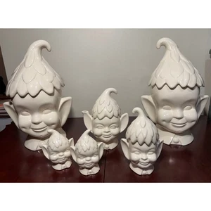 Tarros de galletas Elf Pixie 1969 MCM 10 piezas de colección raros, crema y azúcar sin pintar  - Imagen 1 de 12