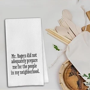 NUEVO CON ETIQUETAS ~ Toalla de cocina plato divertido Mr. Rogers ~ Regalo de inauguración 16" x 24" - Imagen 1 de 5