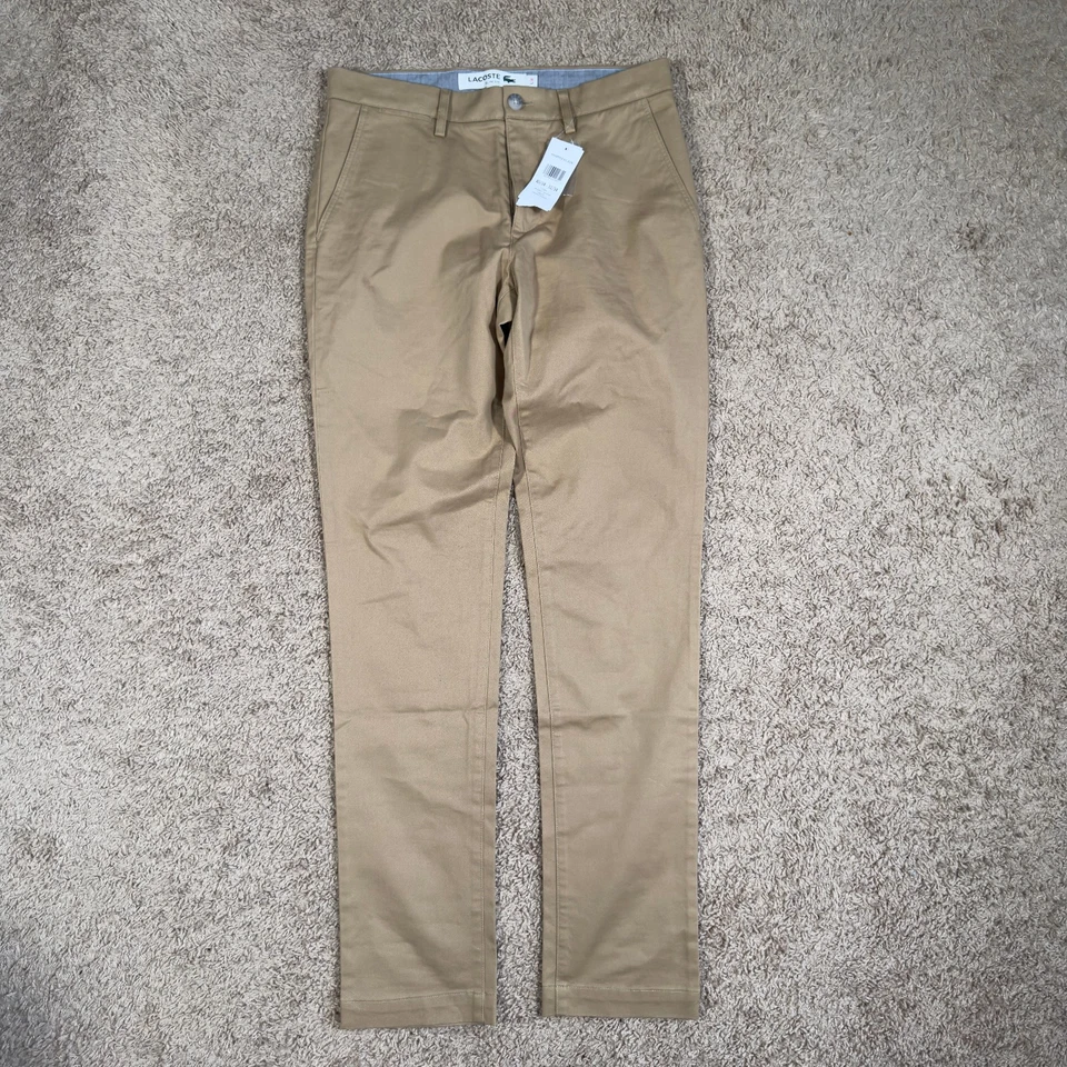 NWT Men's Lacoste Stretch Cotton Slim Fit Chino Pants Beige Gabardine Size L/34 - Image 1 of 4