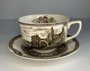 Taza de té y platillo vintage Johnson Bros China castillos de la antigua Gran Bretaña artículos de transferencia - Imagen 1 de 9