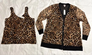 Chico's Animal Mesh Tank and Cardigan Set Leopard Size 2 & 3 Lrg/XL  NWT - Picture 1 of 8