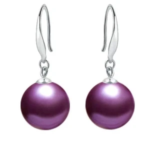 Pair 10-11mm South Sea Genuine purple Round Pearl Dangle Hook Earring 103 - Picture 1 of 17