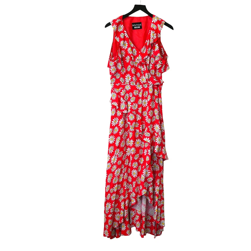 Vestido maxi floral Boutique Moschino margarida tamanho 10 rosa branco ombro frio  - Imagem 1 de 4