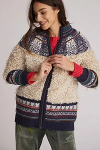 PILCRO Anthropologie Longline Sherpa Bomber Jacket Lambs Wool Size Large NEW - Imagen 1 de 12