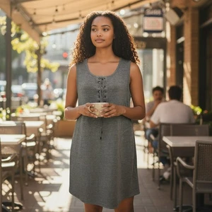 Cable Gauge Large Gray Lace Up Tank Sleeveless Summer Dress Coverup Size L - Picture 1 of 10