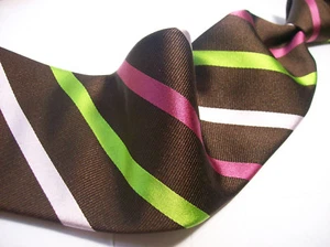 LINUS Hamburg  Brn/Pink/White/Green STRIPES  Italy Mens SILK Necktie  s 8^510b - Picture 1 of 8