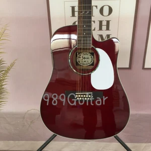 12String Cutaway Wine Red D-Type Acoustic Guitar with 301EQ Spruce Top Handmade - Picture 1 of 6