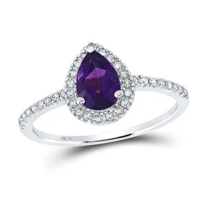 10kt White Gold Womens Pear Lab-Created Amethyst Solitaire Ring 3/4 Cttw - Picture 1 of 1