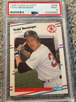 TODD BENZINGER 1987 FLEER  GLOSSY 344 BOSTON RED SOX REDS PSA 9 MINT Lowest $$ - Image 1 of 2