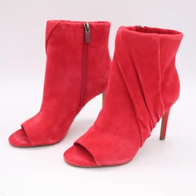 VINCE CAMUTO КРАСНАЯ ЗАМША БОТИЛЬОНЫ ЗАГЛЯНУТЬ НОСОК СТОРОНЫ МОЛНИИ ШПИЛЬКА КАБЛУК - Изображение 1 из 4