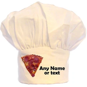 PERSONALISED PIZZA SLICE PRINT CHEFS HAT BBQ 100% POLYESTER GIFT CHRISTMAS - Picture 1 of 2