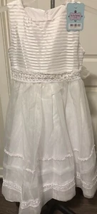 Petite Adele Little Girls White Organza Stripe Flower Girl Dress Size 10 NWT’s - Picture 1 of 8