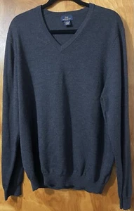 BROOKS BROTHERS STRETCH 346 V Neck Sweater Mens L Black Long Sleeve Merino Wool - Picture 1 of 3