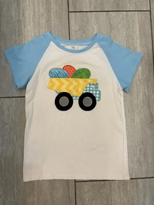 Boys Boutique Easter Egg Dump Truck Appliqué Blue White Shirt Size 7-8 - Image 1 of 4