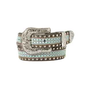New! Youth girl's Angel Ranch TURQUOISE & CRYSTAL BLING BELT w/ Buckle 6 SIZES! - Picture 1 of 7