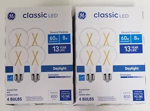 GE 60 Watt A19 Classic LED Clear Glass Light Bulbs Dimmable 800 Lumens 8 Pack - Picture 1 of 6