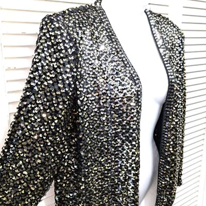 Cárdigan de Colección Años 70 Crochet Lentejuelas por Fiesta Coleccionables Talla 10 Oro Plata Disco - Imagen 1 de 17
