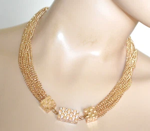Collana donna oro dorato multifili catena girocollo collier ciondolo strass UN46 - Foto 1 di 5