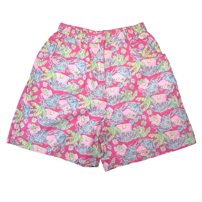 Pantalones Cortos De Colección Lilly Pulitzer Para Mujer 14 Rosa Tiro Alto Cintura Elástica Preppy Tiki Años 90 Foto 1 de 4