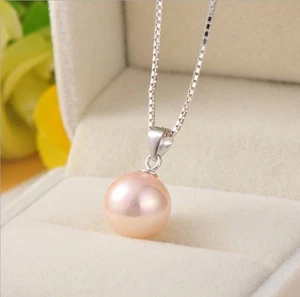 925 Natural White pink Silver Pearl Pendant Necklace Jewelry Christmas Gifts - Picture 1 of 7