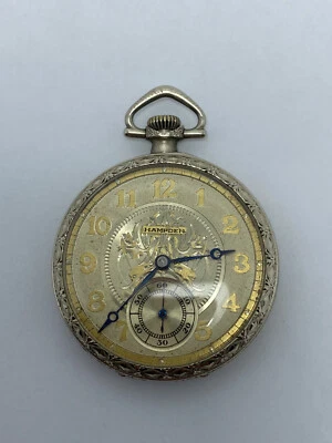 Vintage 1916 Gold Hampden Watch Co. 19 Jewel Open Face Pocket Watch Timepiece - Image 1 of 4