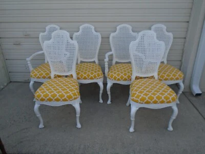 Juego de 6 sillas de comedor francesas de nogal americano con respaldo de bastón de campo Regencia Luis XV Provincial Foto 1 de 4