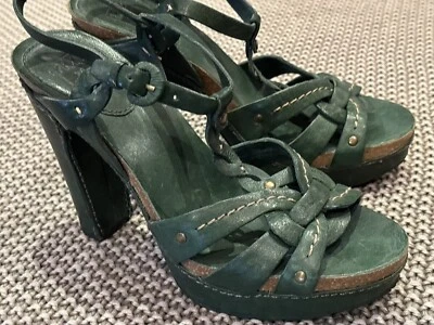 Zapatos de salón vintage de cuero de corcho cosidos con tiras verdes Frye’s EPC Foto 1 de 4