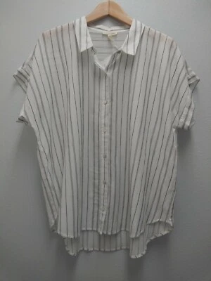 Eileen Fisher New Size L, XL Black White Organic Cotton Tencel Striped Top - Image 1 of 4