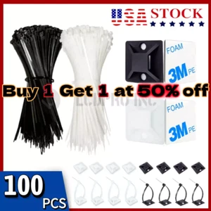 100PCS Cable Ties 4" Zip Mounts Nylon Black White Heavy Duty Weather Resistant - Picture 1 of 22