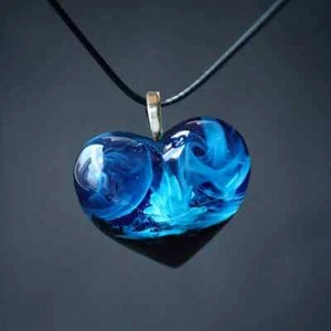 Heart Shaped Pendant Natural Scenery Of Aurora Rope Chain Necklace - Picture 1 of 11