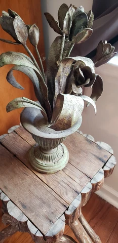 19th CENTURY RARE IRON & METAL FLORAL AND LEAVES SMALL GARDEN URN UNIQUE RARE Cover
