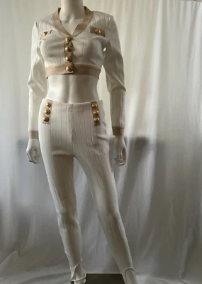Conjunto de traje para mujer 2 piezas chaqueta + pantalón cremallera trasera blanco talla M Foto 1 de 4