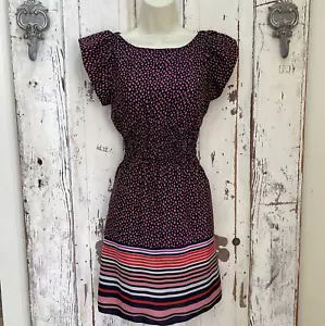 Pinky Juniors Size Small Woman's Navy Blue Pink Polka Dot Ruffle Striped Dress - Picture 1 of 6