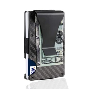 Carbon RFID Kartenetui - Slim Wallet mit Geldklammer für Bargeld & Karten - Bild 1 von 5