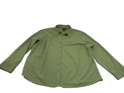 Camisa elástica Ninety Top para mujer 3X verde Kelly con botones a rayas manga larga Foto 1 de 4
