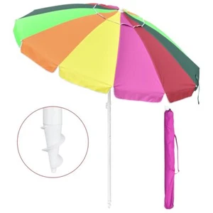 7ft Rainbow Beach Umbrella Sunshade with Tilt Sand Anchor UV Protection Outdoor - Picture 1 of 9