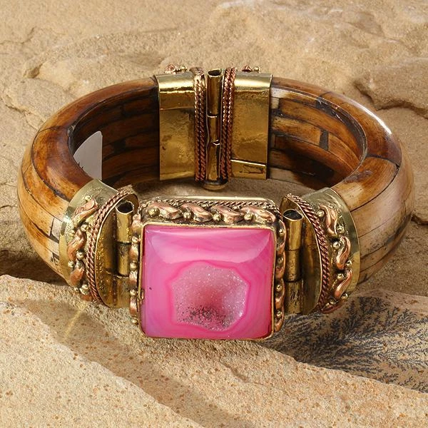 Nuevo Brazalete Brazalete Tara Mesa Rosa Drusy Cuarzo y Hueso Foto 1 de 1