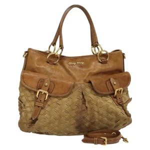 Auténtico bolso de mano Miu Miu de gamuza 2 vías marrón dorado bs26673 - Imagen 1 de 23