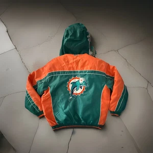Vintage NFL Miami Dolphins Starter Style Puffer Hooded Jacket Size Mens L New!! - Bild 1 von 9