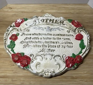 Vintage Chalkware Mother's Day Wall Hanging Plaque Ceramic Floral - Picture 1 of 6