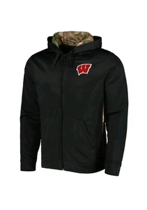 Felpa con cappuccio zip intera uomo Dunbrooke GRANDE nera mimetica Wisconsin Badgers Real Tree - Foto 1 di 13