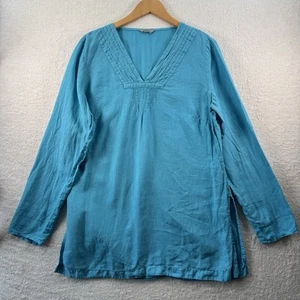 M&S Women’s Marks & Spencer Tunic Top UK 14 Long Sleeve Blue Linen V Neck Shirt - Picture 1 of 12