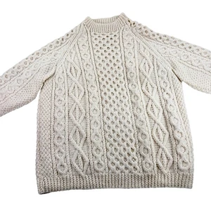 Vintage 70s CORAKEEL Fisherman Sweater Womens Size L Handknit Ivory Ireland - Picture 1 of 6