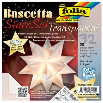 folia Faltblätter Bascetta-Stern weiß-transparent 115 g/qm 150 x 150 mm 32 Blatt - Bild 1 von 2