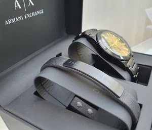 New ARMANI EXCHANGE Mens Watch + Bracelet Gift Box Set Black RRP £250 [A40 - Picture 1 of 24